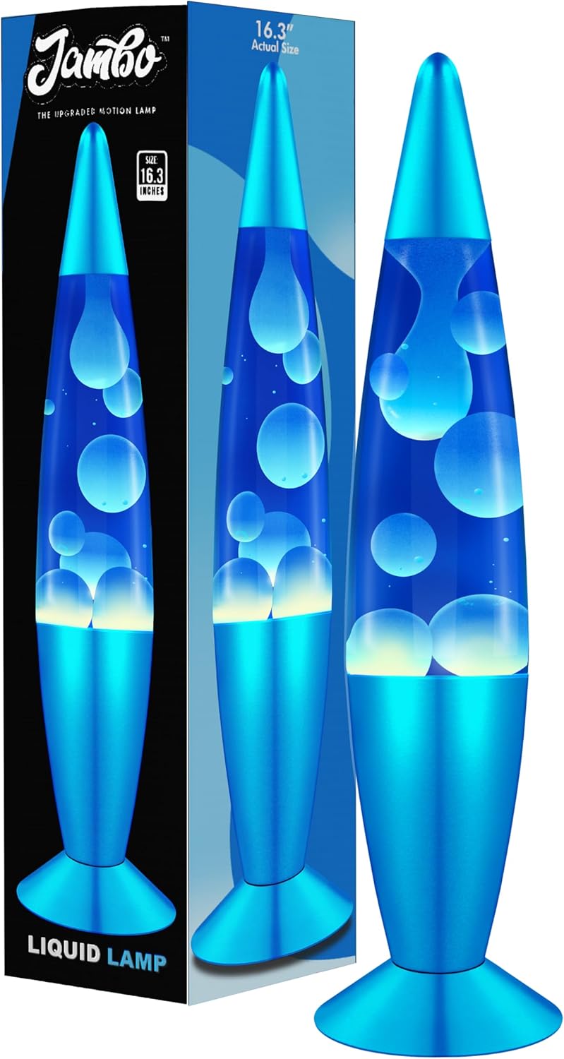 JAMBO 16" Beautiful Lamp- Blue with White/Blue Wax, Relaxing Liquid Light, Night Light Nightlight, Home Decor Living Room Office Bedroom Lamp for Adults Teens Kids, Magma Motion - Image 1